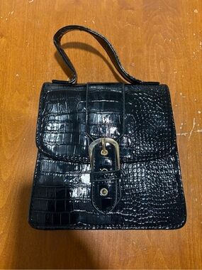PrettyLittleThing Black Croc-Embossed Top Handle Bag with Gold Buckle